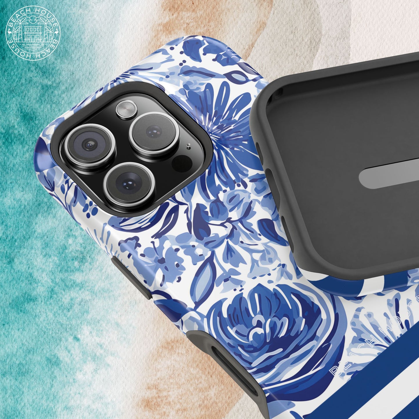 Lexington MagSafe Tough Case for iPhone with blue floral pattern on a textured background