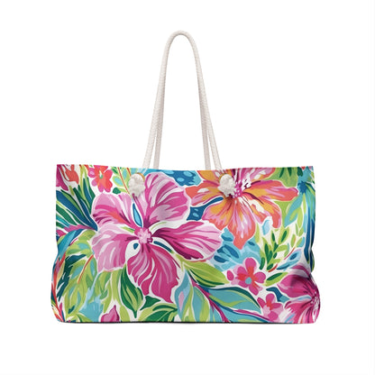 Back view of a tropical Waikiki tote bag on a white background