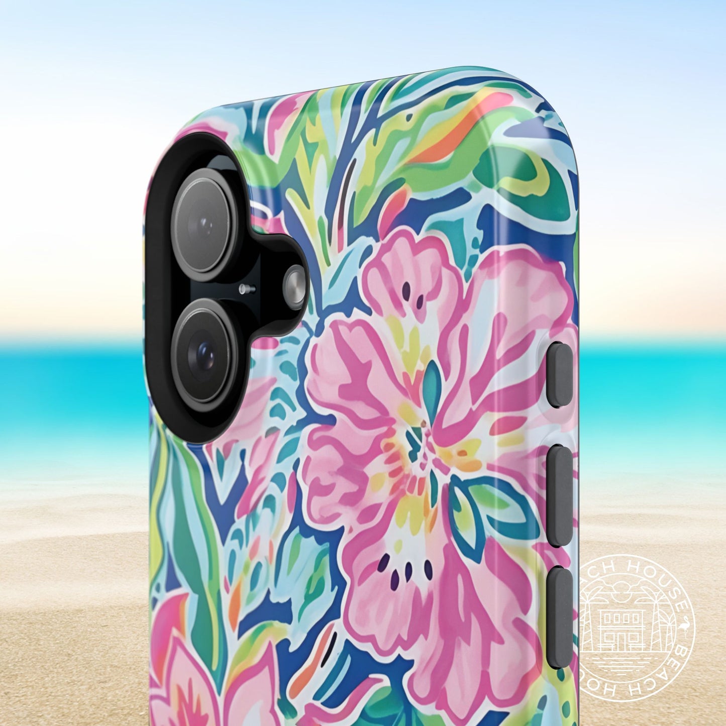 Fernandina MagSafe Tough Case for iPhone 16 with a beach background
