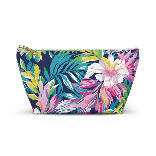Floral patterned pouch with a zipper on a white background