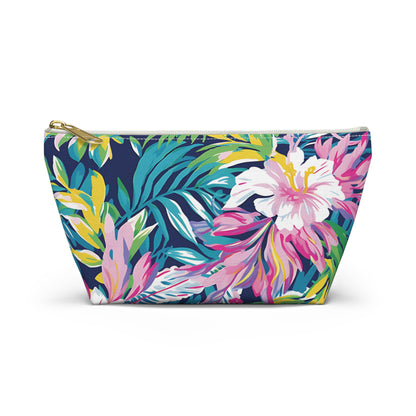 Floral patterned pouch with a zipper on a white background