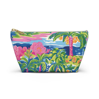 Colorful pouch with tropical design on a white background