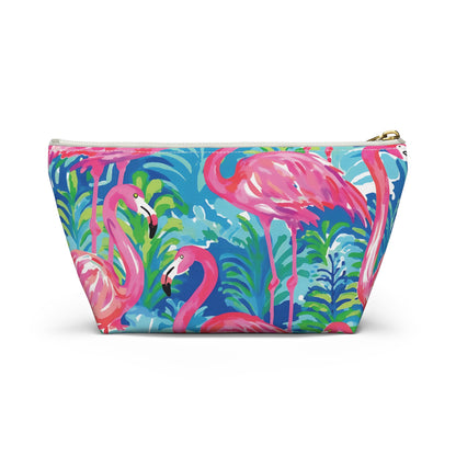 Pouch with pink flamingo design on a white background