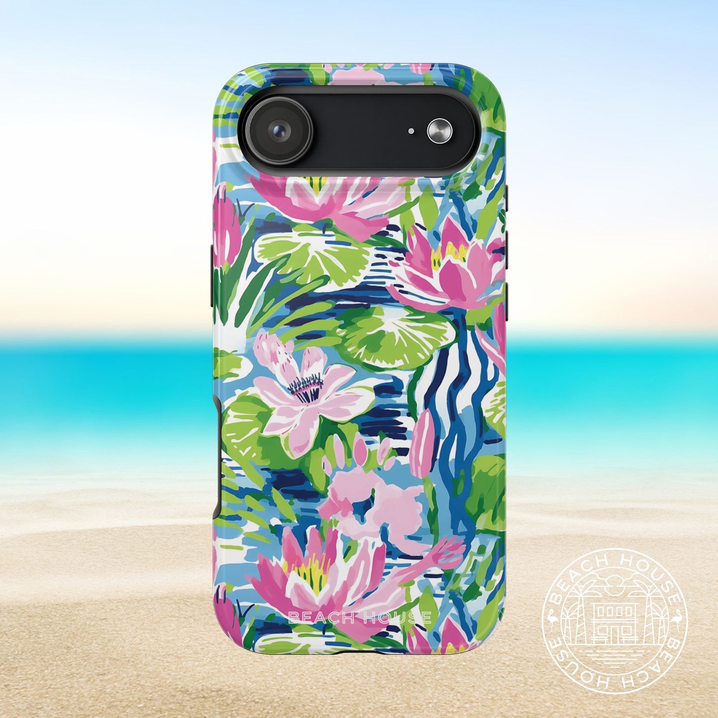 Everglades Tough Case for iPhone 17 Air with colorful floral design on a beach background
