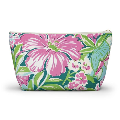 Large Seaside accessory pouch with pink flowers on a white background