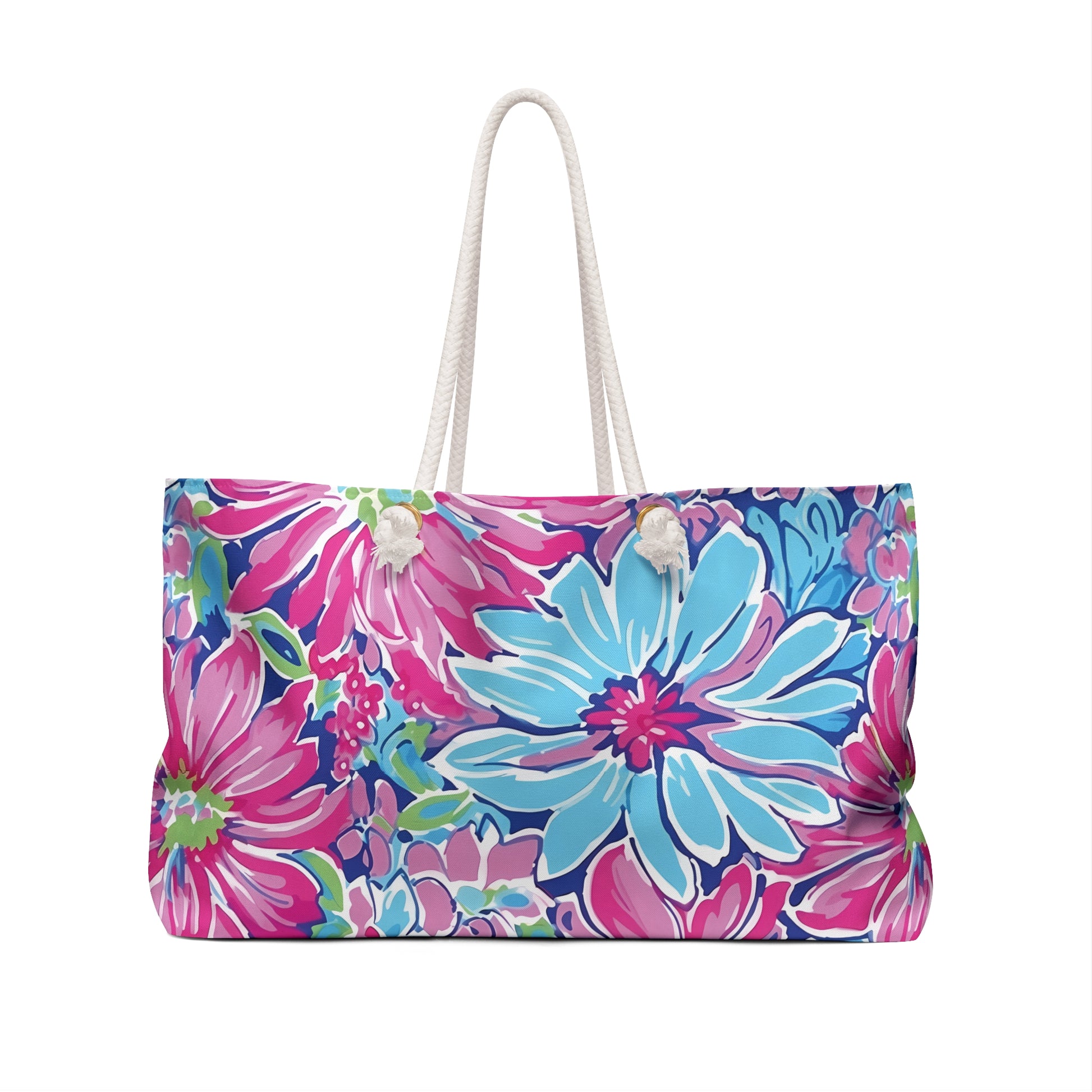 Back view of the floral patterned Bimini Weekender Tote Bag on a white background