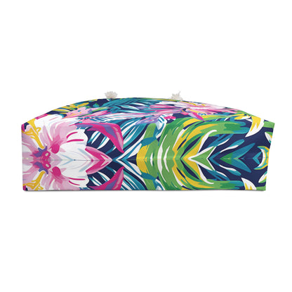 Bottom view of Tropical floral patterned Playa Hermosa Weekender Tote Bag on a white background