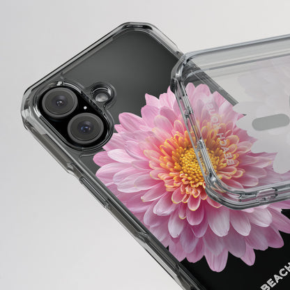 Phone case with a pink flower design on a clear background