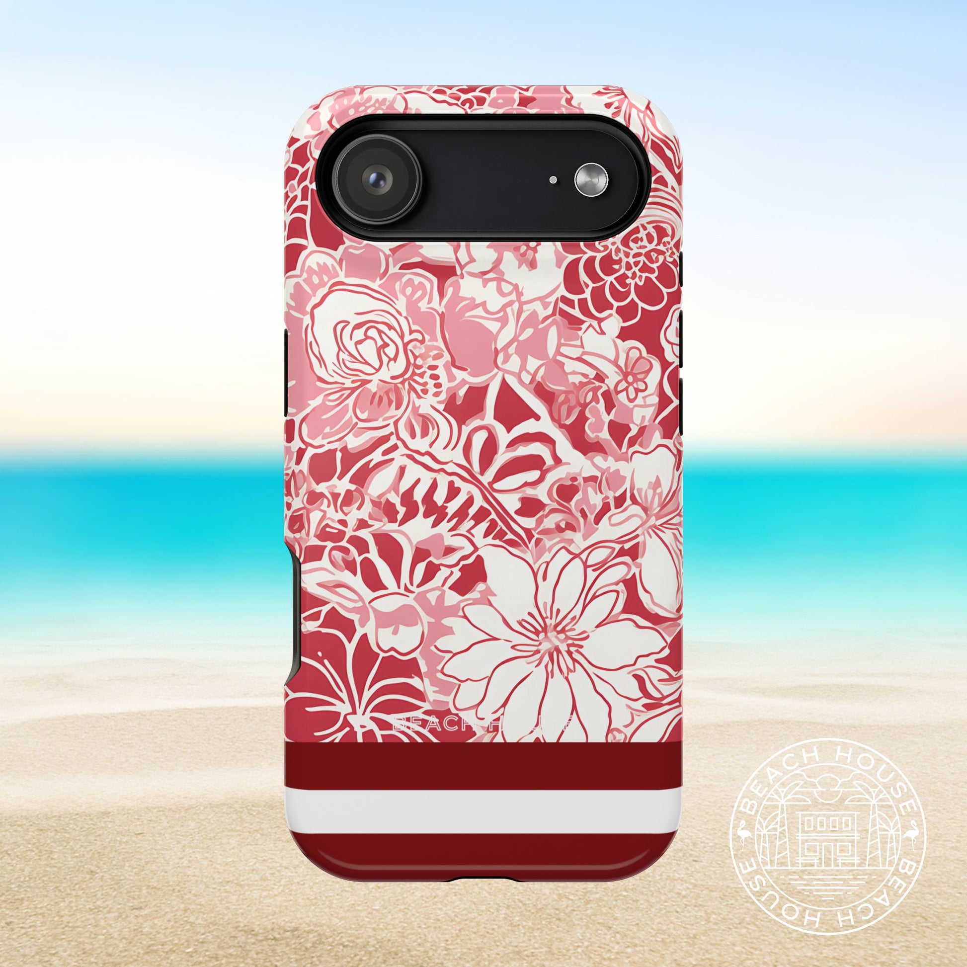 Norman MagSafe Tough Case for iPhone 17 Air with floral design on a beach background