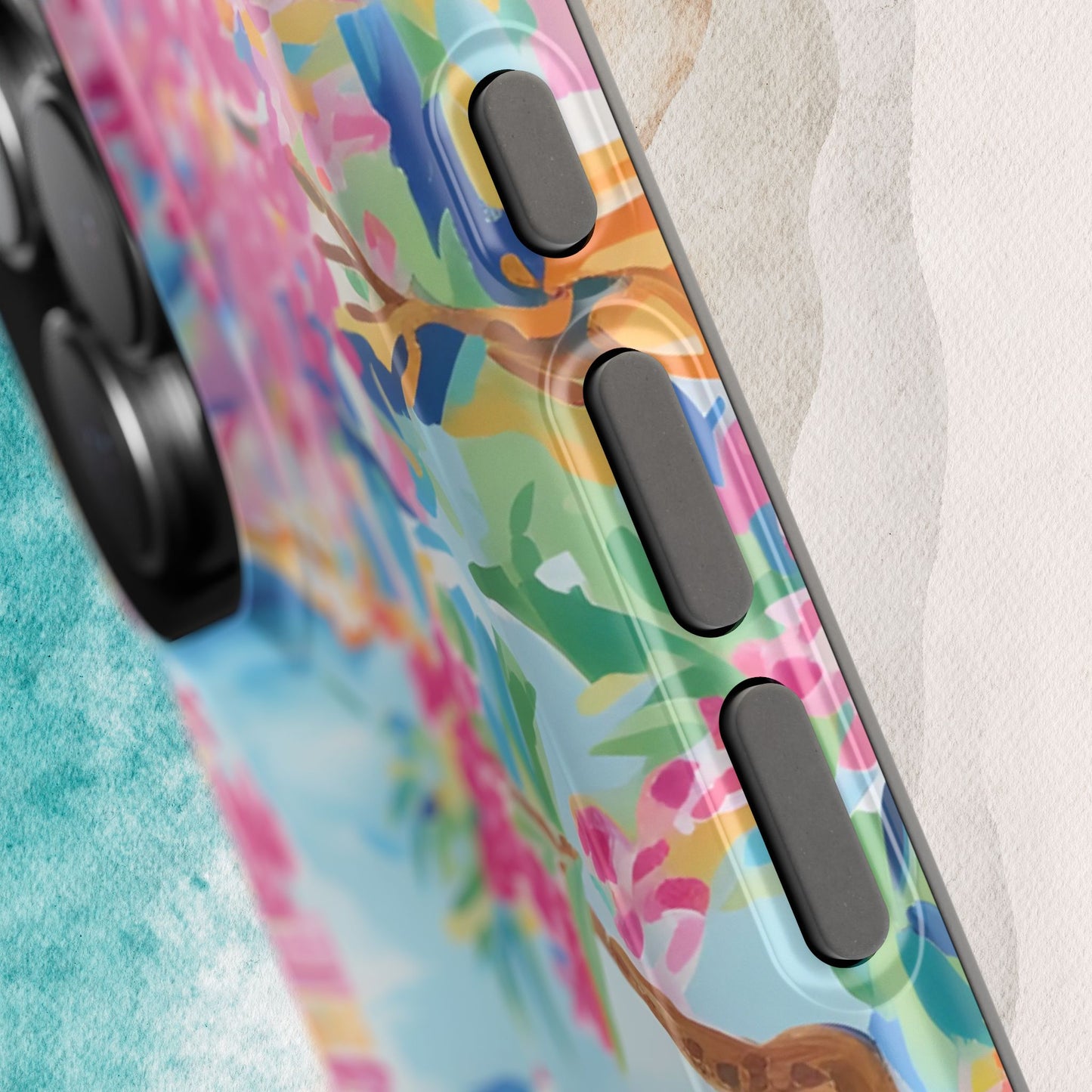 Positano MagSafe Tough Case for iPhone with tropical design on a textured surface