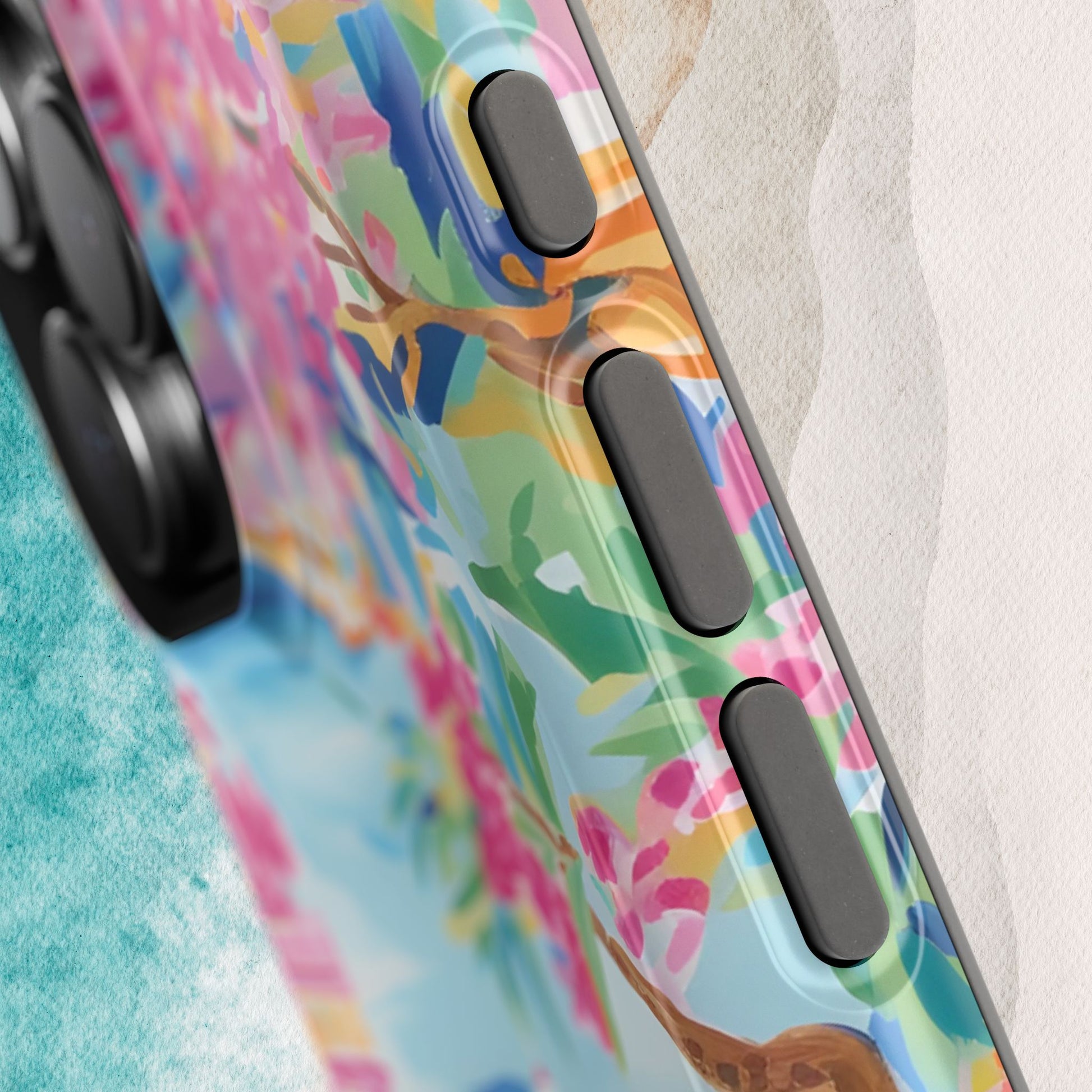 Positano MagSafe Tough Case for iPhone with tropical design on a textured surface
