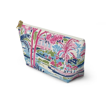 Colorful floral-patterned pouch on a white background
