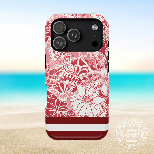 Norman MagSafe Tough Case for iPhone 17 Pro with floral design on a beach background