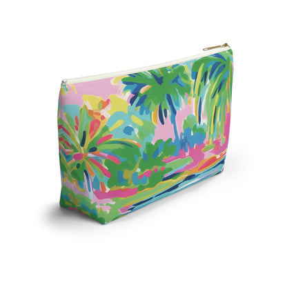 Colorful floral-patterned pouch on a white background