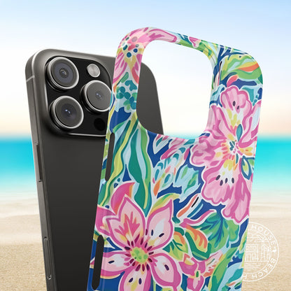 Snap on style phone case on a smartphone with a beach background