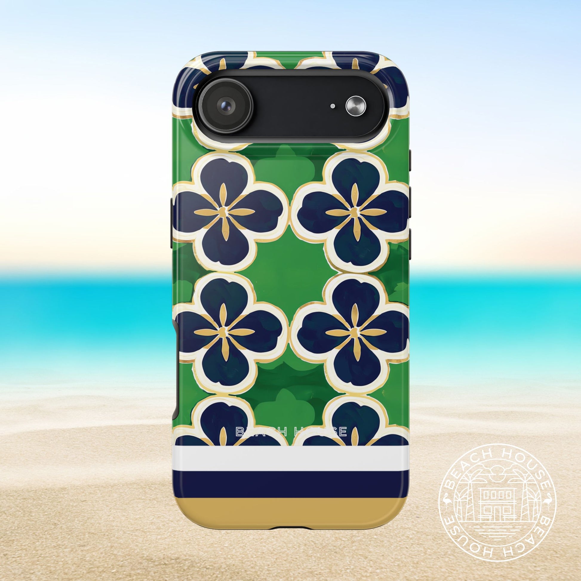 South Bend Tough Case for iPhone 17 Air with floral design on a beach background