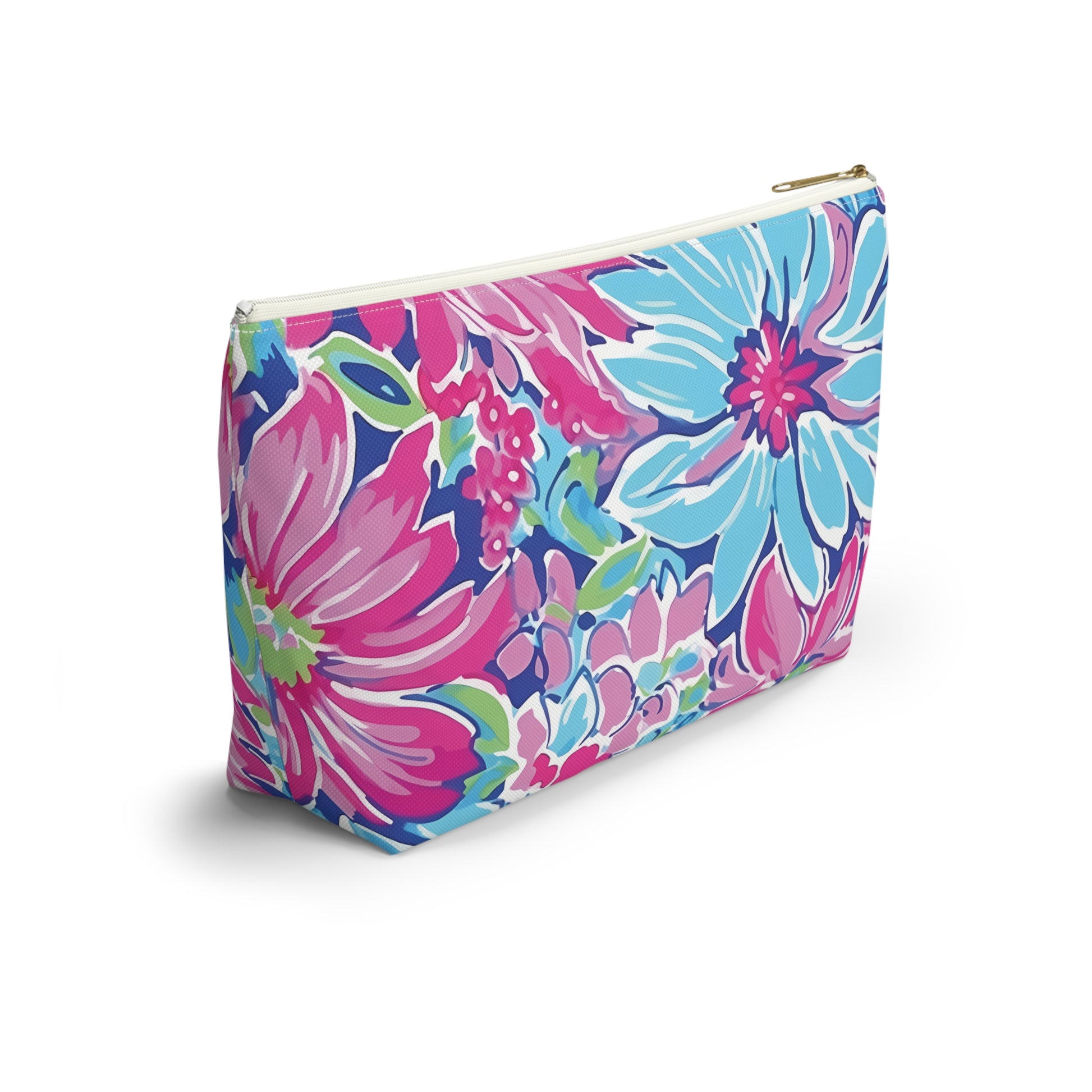 Floral patterned pouch on a white background