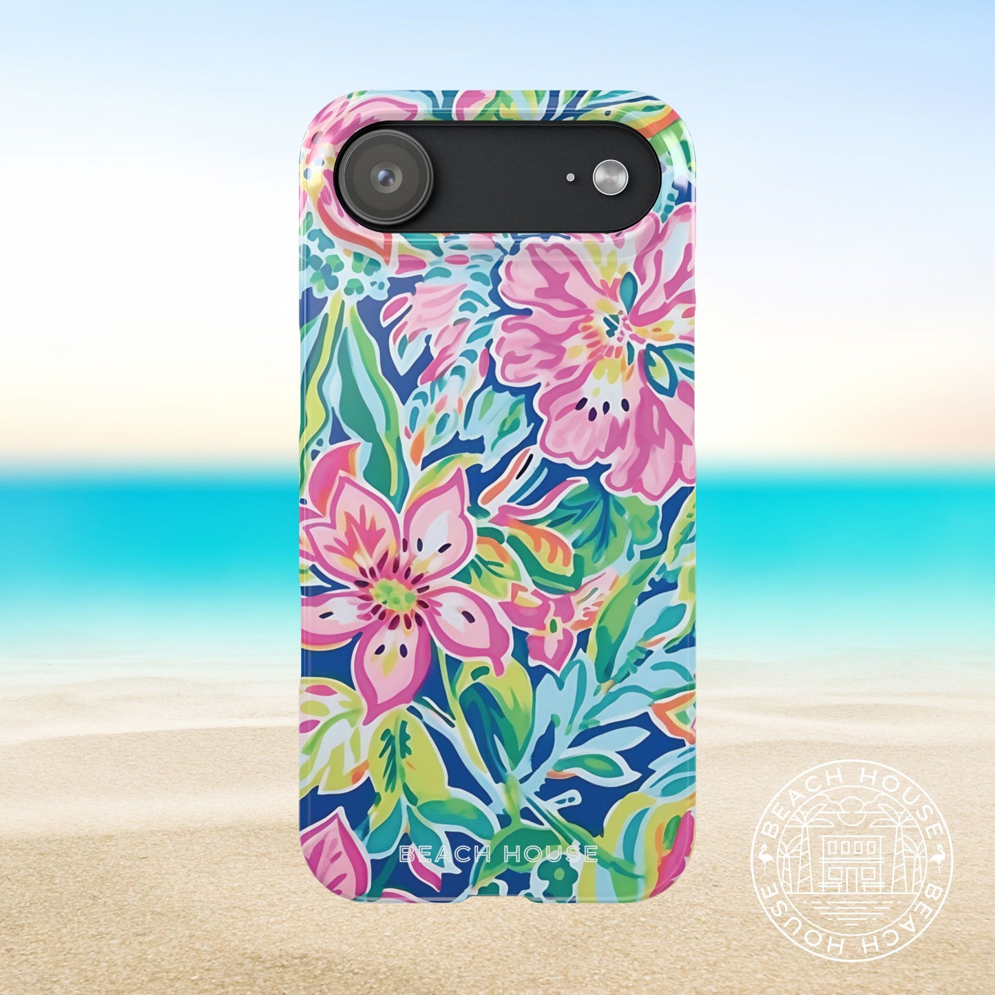 Fernandina Slim Case for iPhone 17 Air with colorful floral design on a beach background