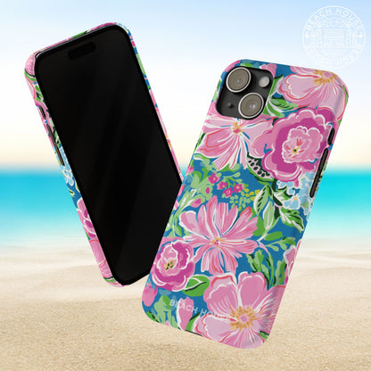 Front and back view of the Madeira Slim Case for iPhone on a beach background