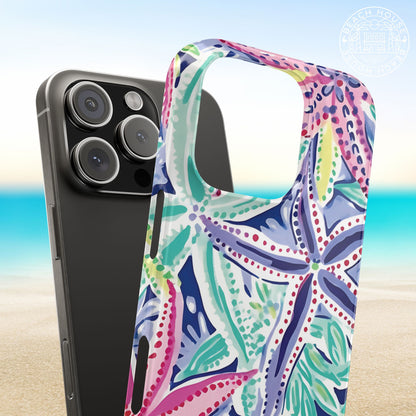 Siesta Key Slim Case for iPhone with colorful starfish design on a beach background