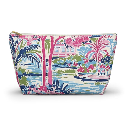 Colorful patterned pouch with a zipper on a white background