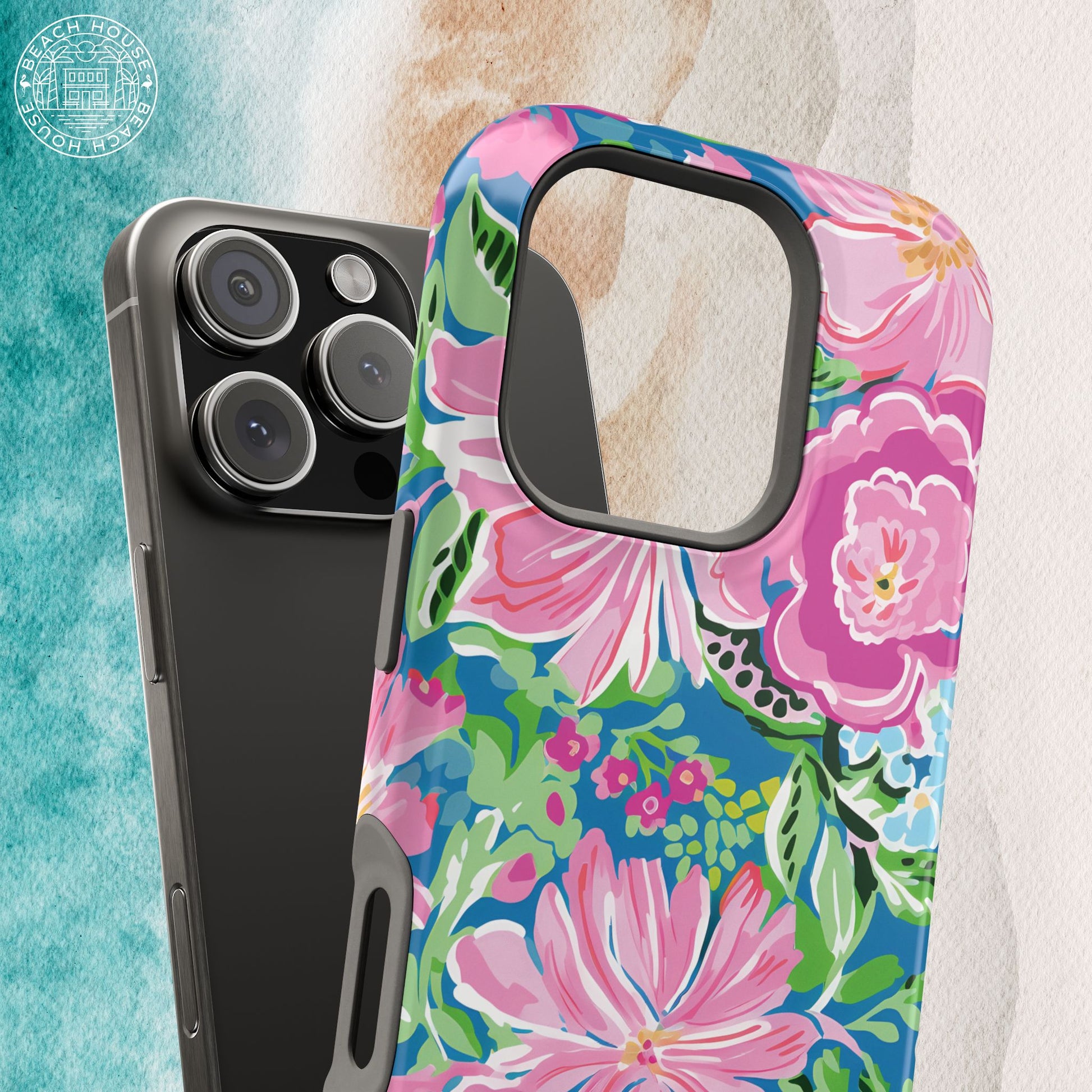 Tropical phone case on a textured surface