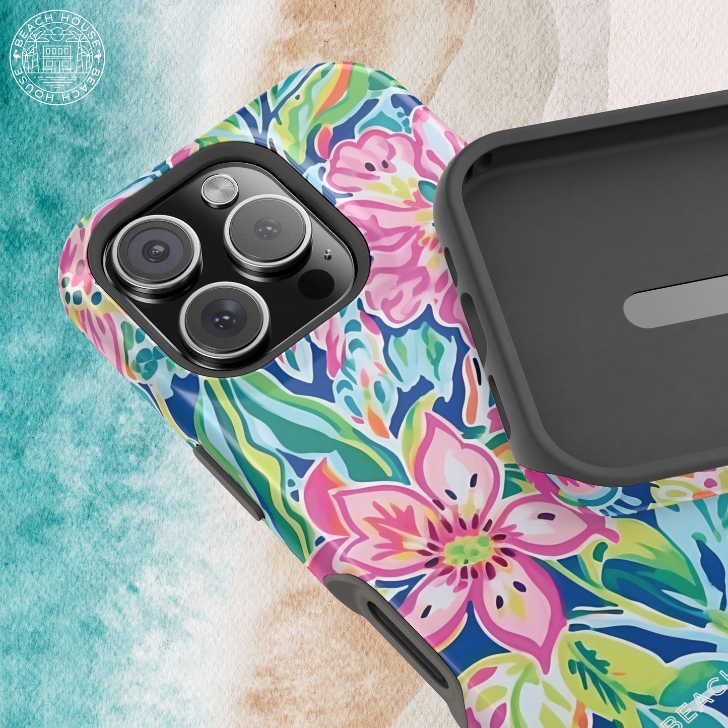 Fernandina MagSafe Tough Case for iPhone with tropical design on a textured surface