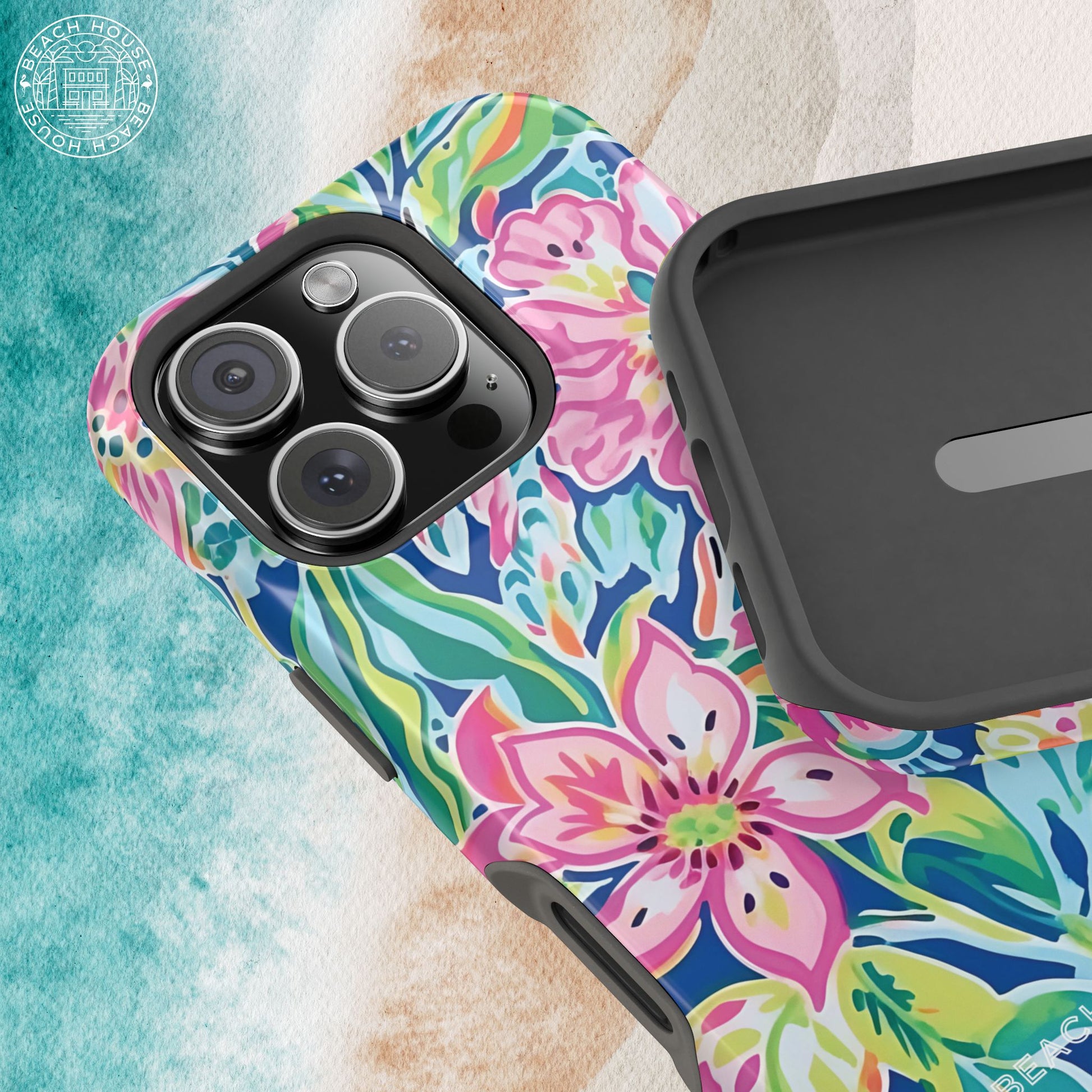 Fernandina MagSafe Tough Case for iPhone with tropical design on a textured surface