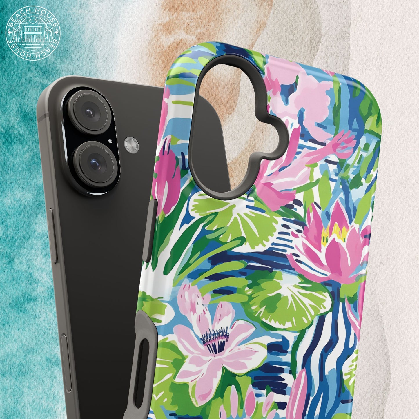 Tropical Everglades MagSafe Tough Case for iPhone on a textured background