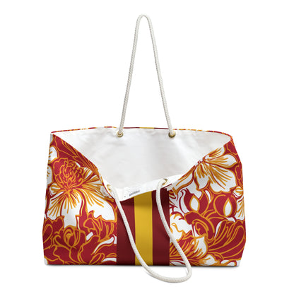 Floral patterned bag Los Angeles Weekender Tote Bag white handle on a white background