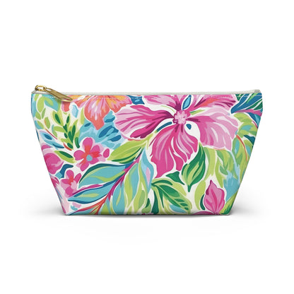 Floral patterned pouch with a zipper on a white background