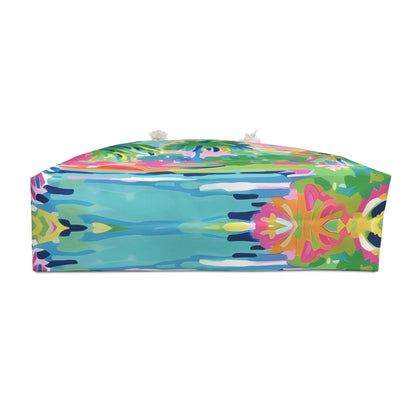 Bottom view of the vibrant Delray tote bag, on a white background