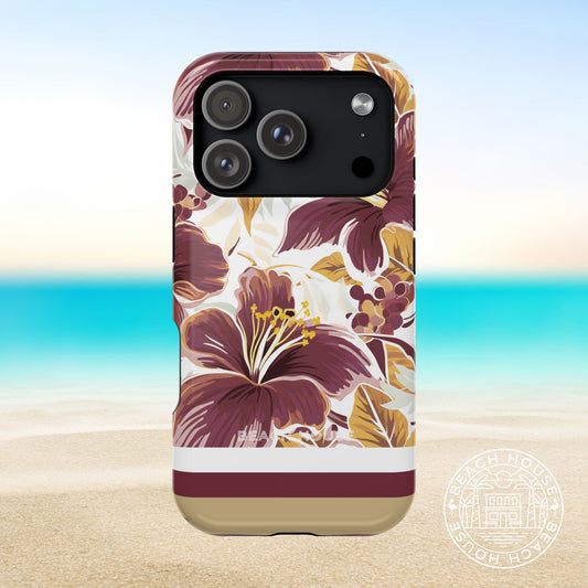 Tallahassee MagSafe Tough Case for iPhone 17 Pro with floral design on a beach background