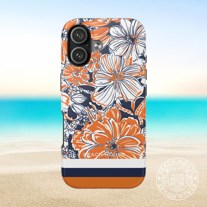 Charlottesville Tough Case for iPhone 17 with floral design on a beach background