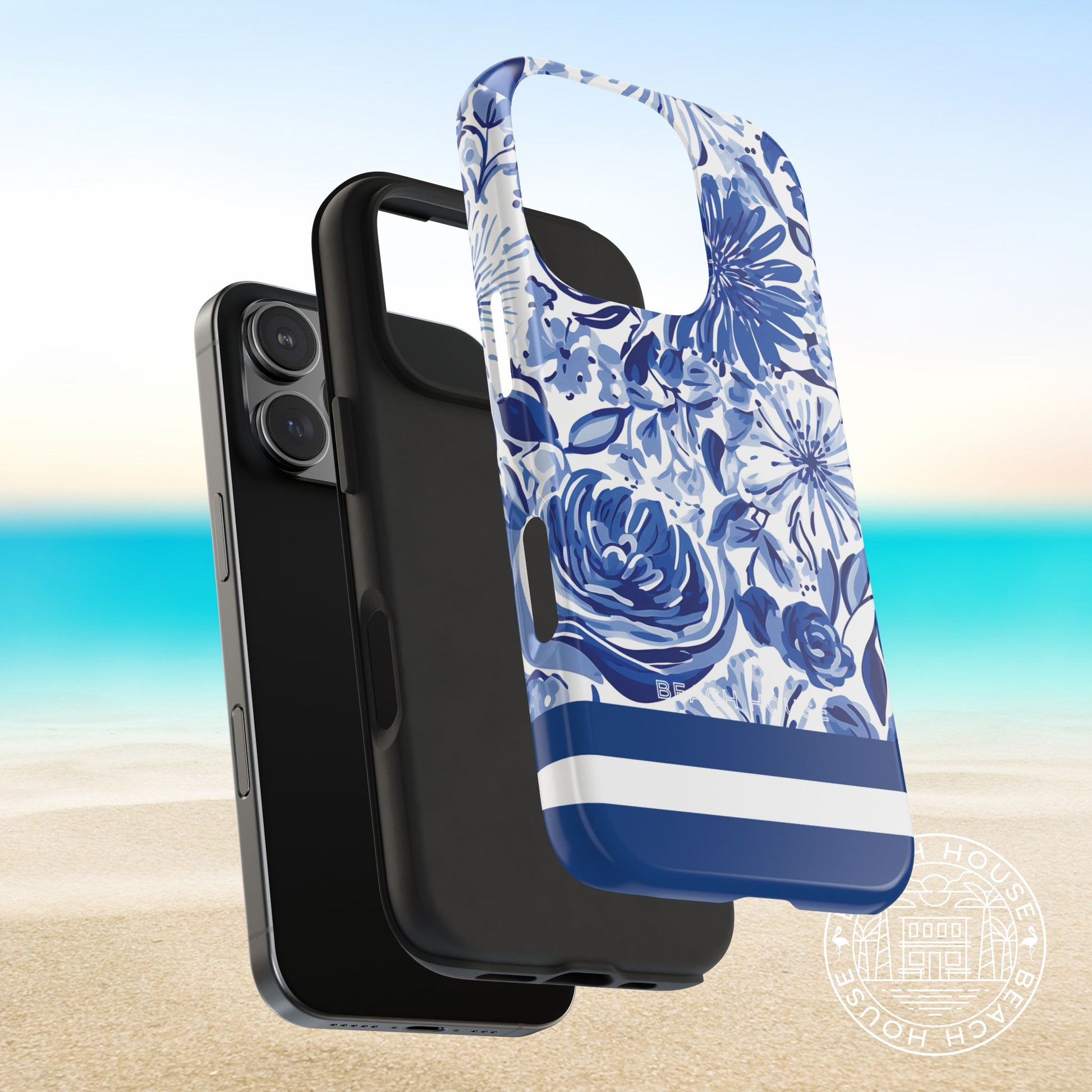 View of layers of the Lexington Tough Case on a smartphone with a beach background