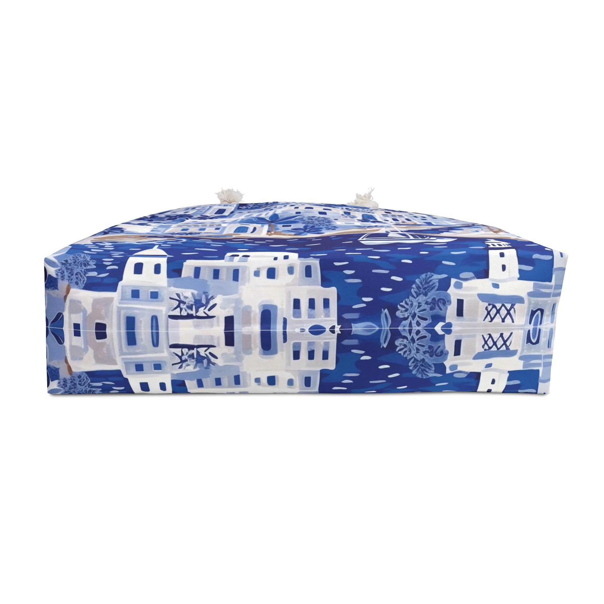Bottom view of the Santorini Weekender tote bag on a white background