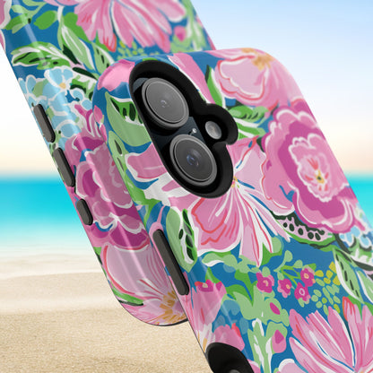 Close up views of the Madeira MagSafe Tough Case for iPhone on a beach background