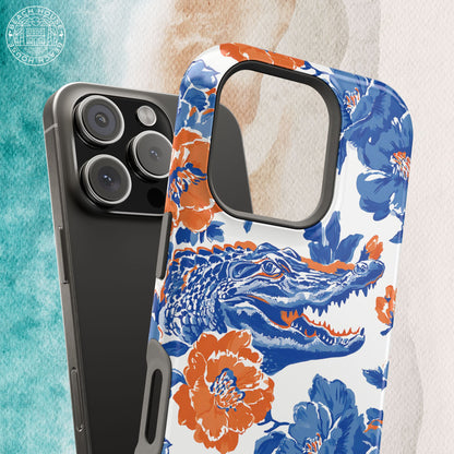 Gainesville MagSafe Tough Case for iPhone with alligator design on a marble background