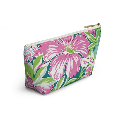 Floral patterned Seaside accessory pouch with pink flowers on a white background