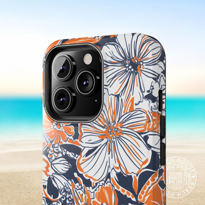 Floral patterned Charlottesville Tough Case for iPhone with a beach background