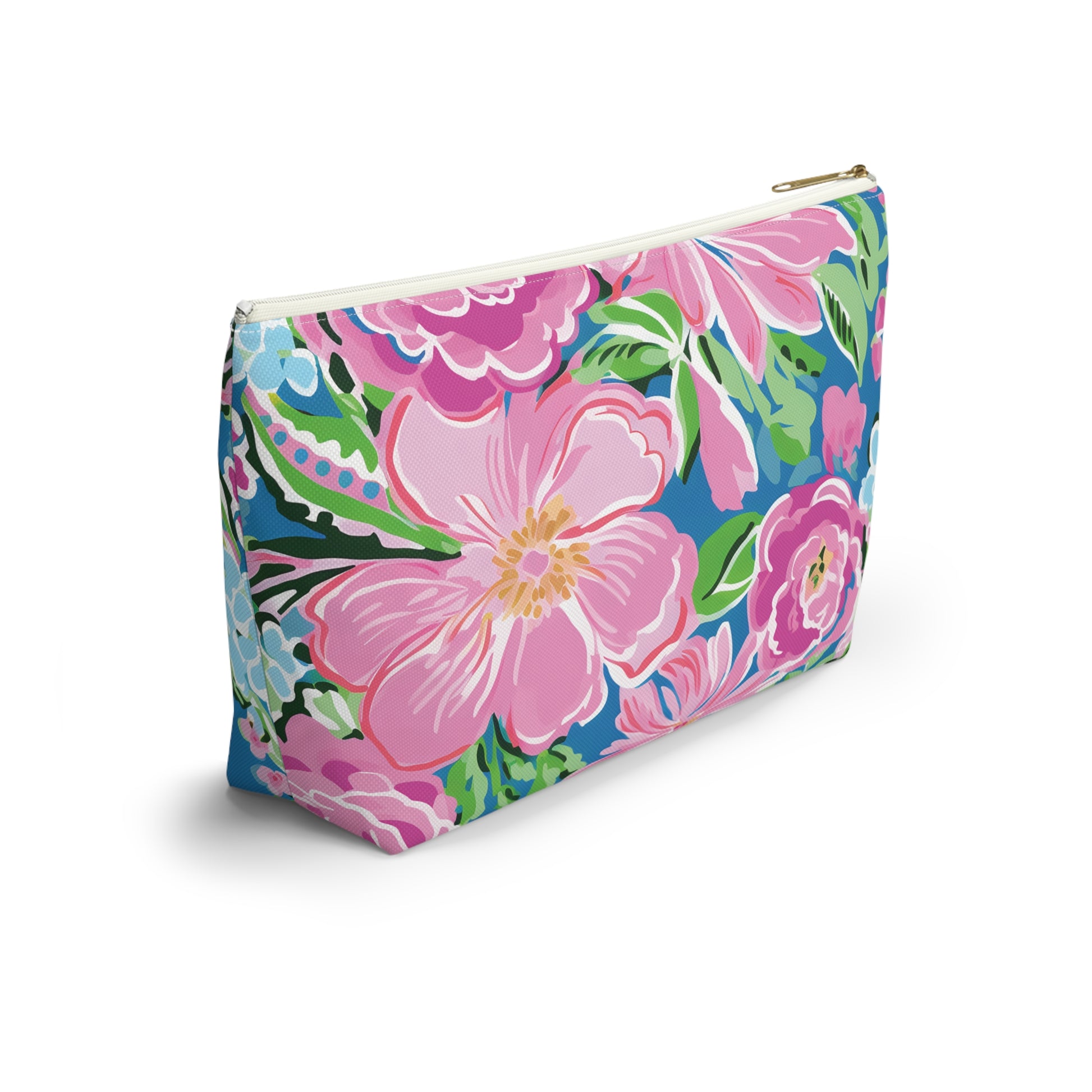 Floral patterned pouch on a white background