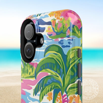 Kiawah MagSafe Tough Case for iPhone with palm tree design on a beach background