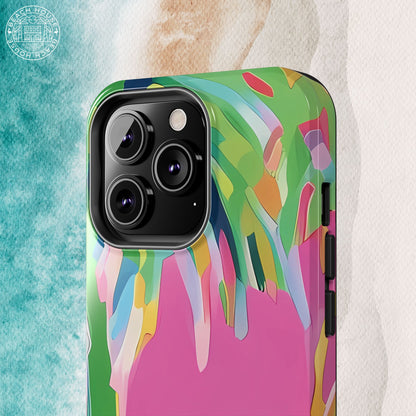 Colorful Boca Tough case for iPhone with abstract design on a marble background
