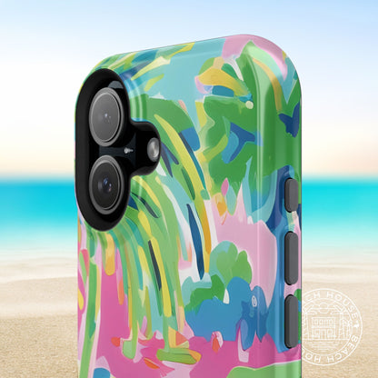 Delray MagSafe Tough Case for iPhone with abstract design on a beach background