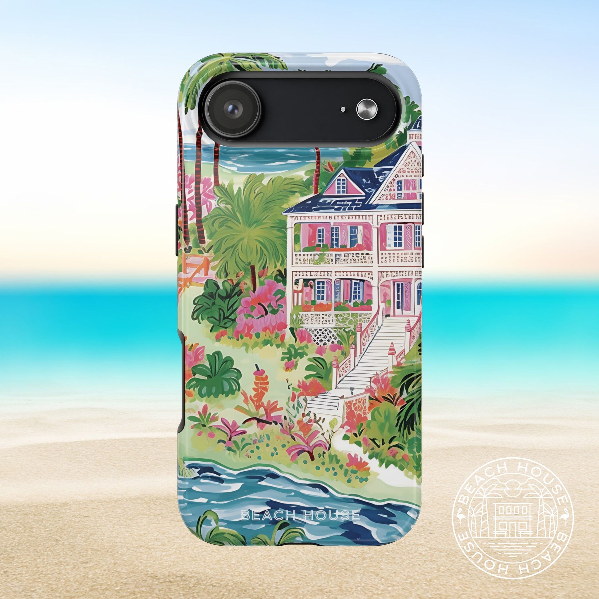 Charleston Tough Case for iPhone 17 Air with a southern house design on a beach background