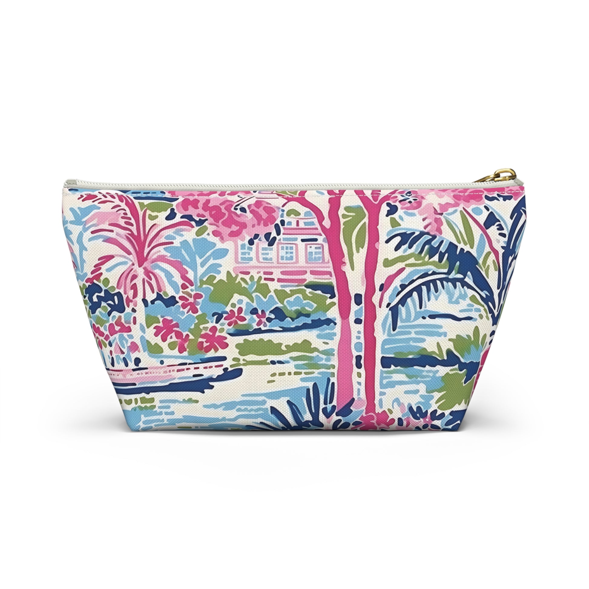 Colorful floral-patterned pouch on a white background