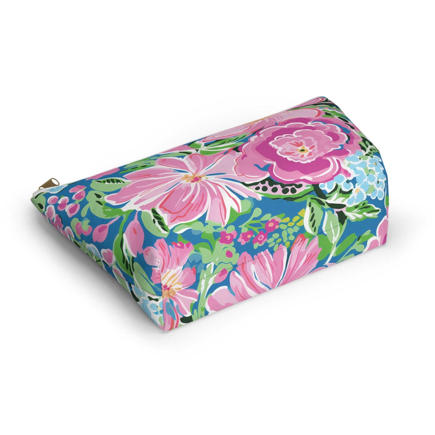 Floral-patterned pouch on a white background