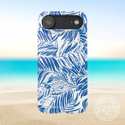 Hampton Slim Case for iPhone 17 Air with blue leaf pattern on a beach background