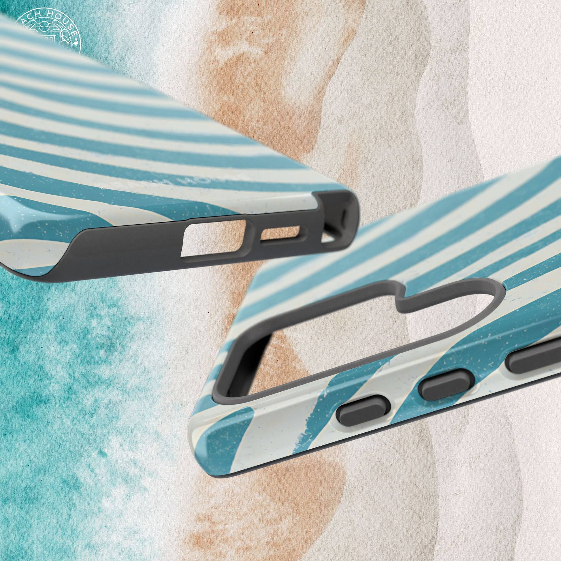 Top and bottom views of the Holmes Beach Tough Case for Galaxy on a textured surface
