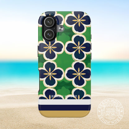South Bend Tough Case for iPhone 17 with floral design on a beach background